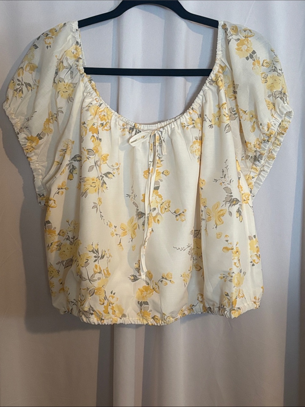 a new day Cream and Yellow Floral Peasant Blouse Size XXL